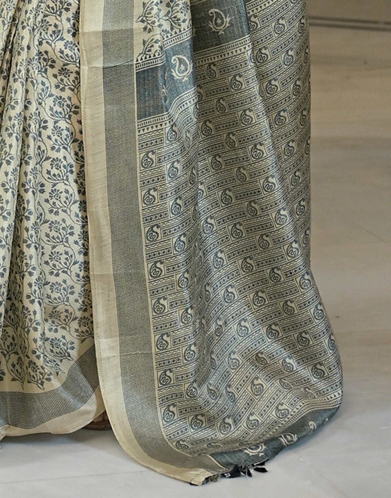 Beige Khadi Printed Saree