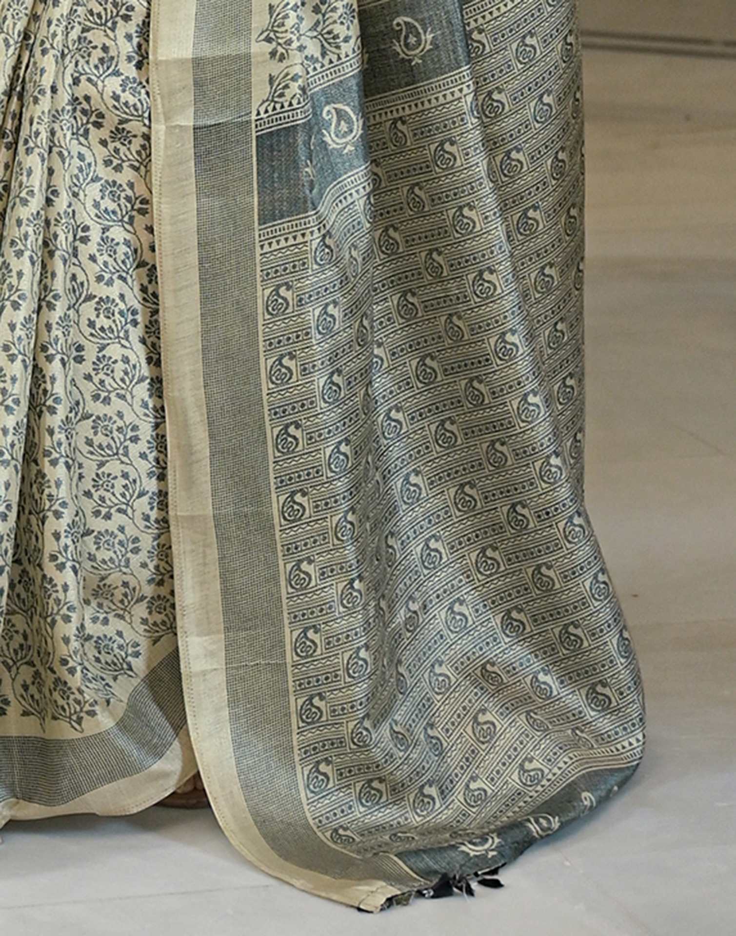 Beige Khadi Printed Saree
