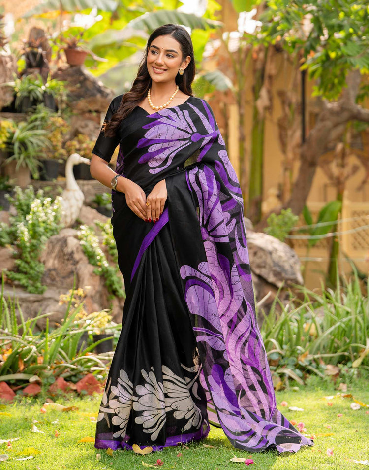 Black Khadi Printed Saree