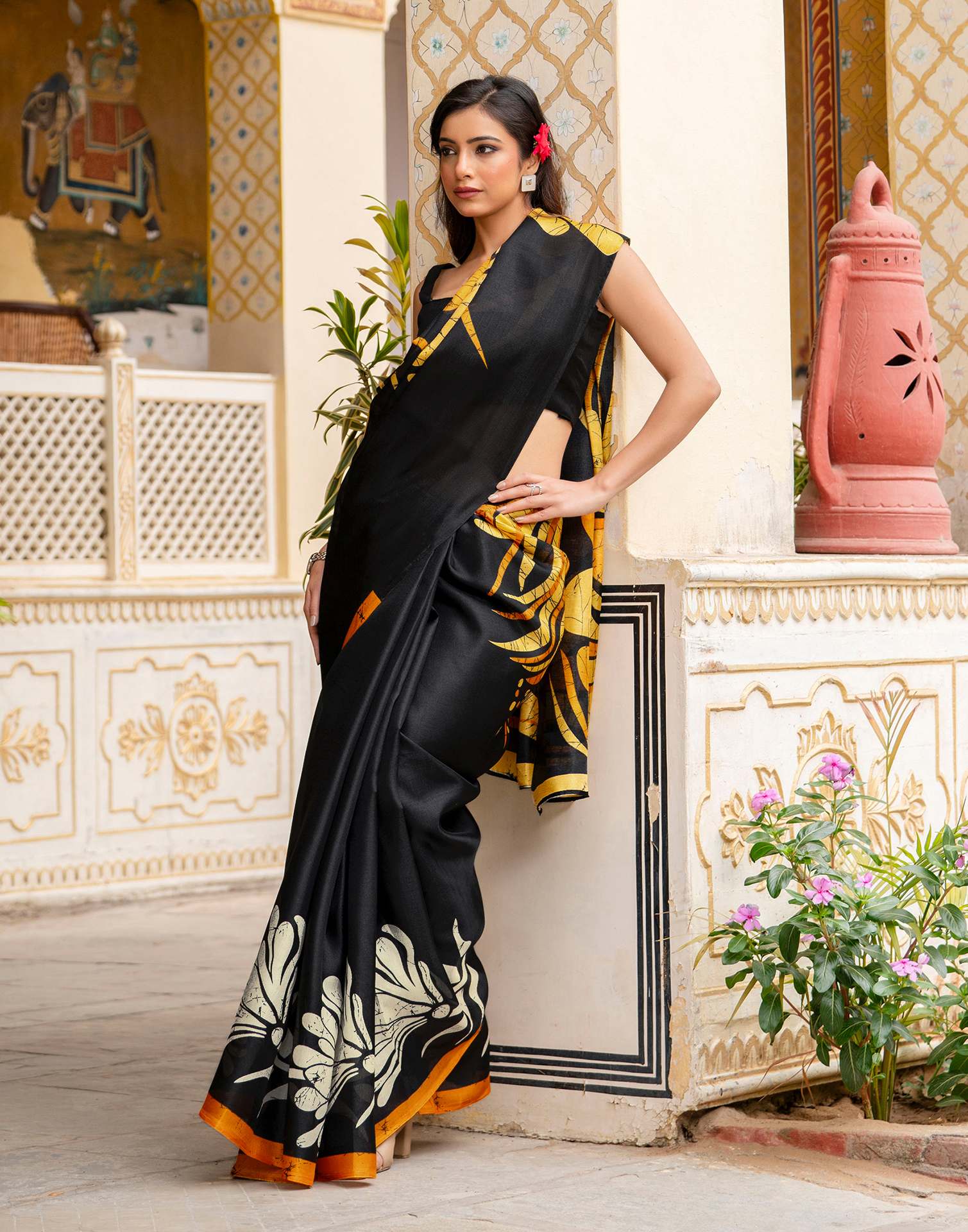 Black Khadi Printed Saree