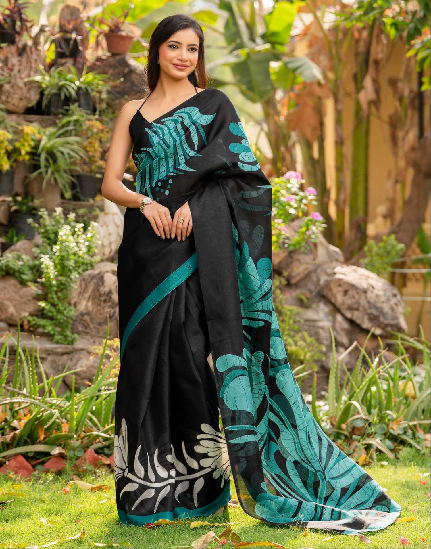 Black Khadi Printed Saree