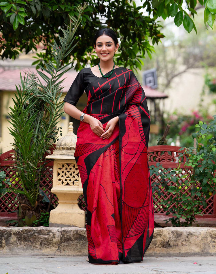 Red Khadi Printed Saree