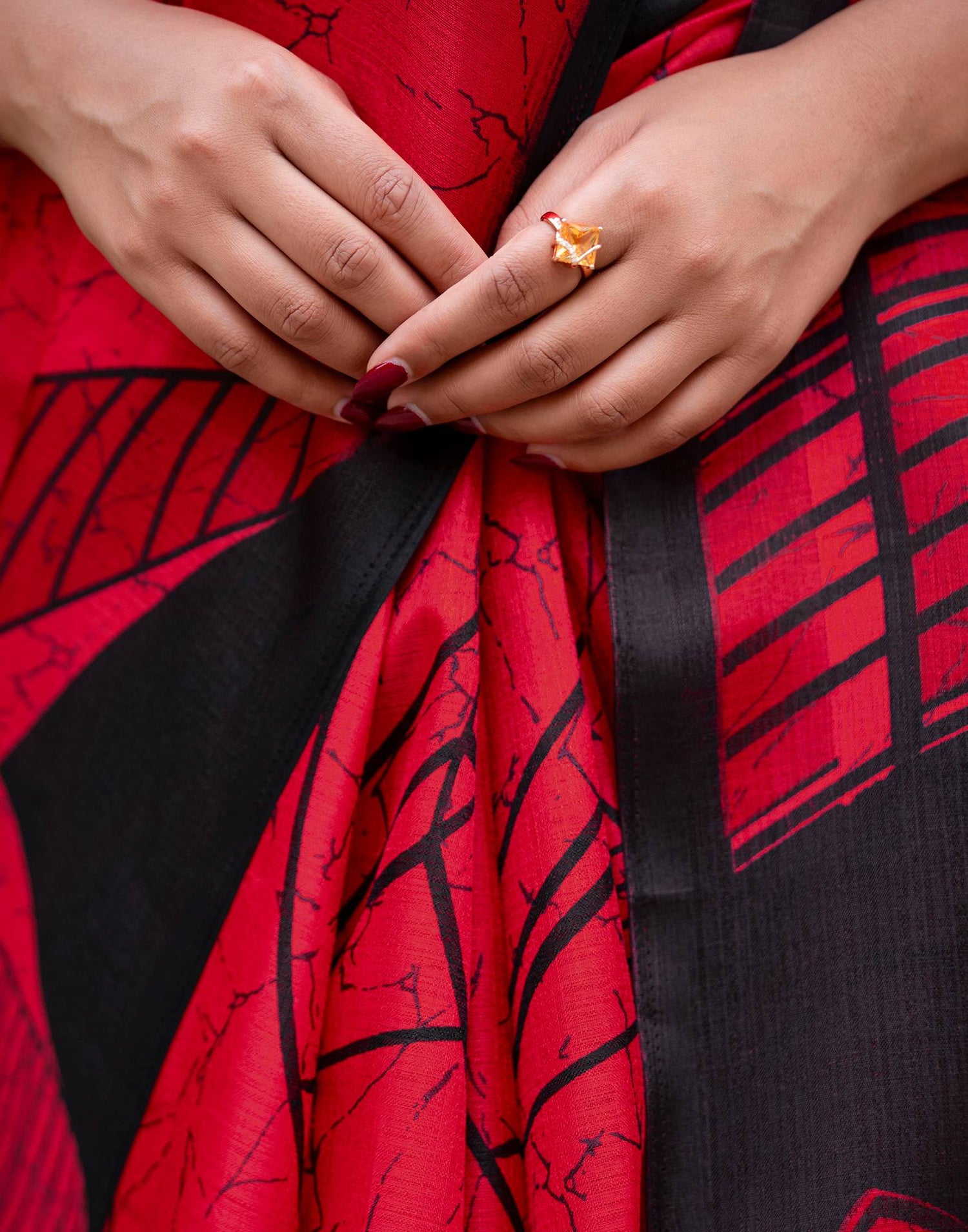 Red Khadi Printed Saree