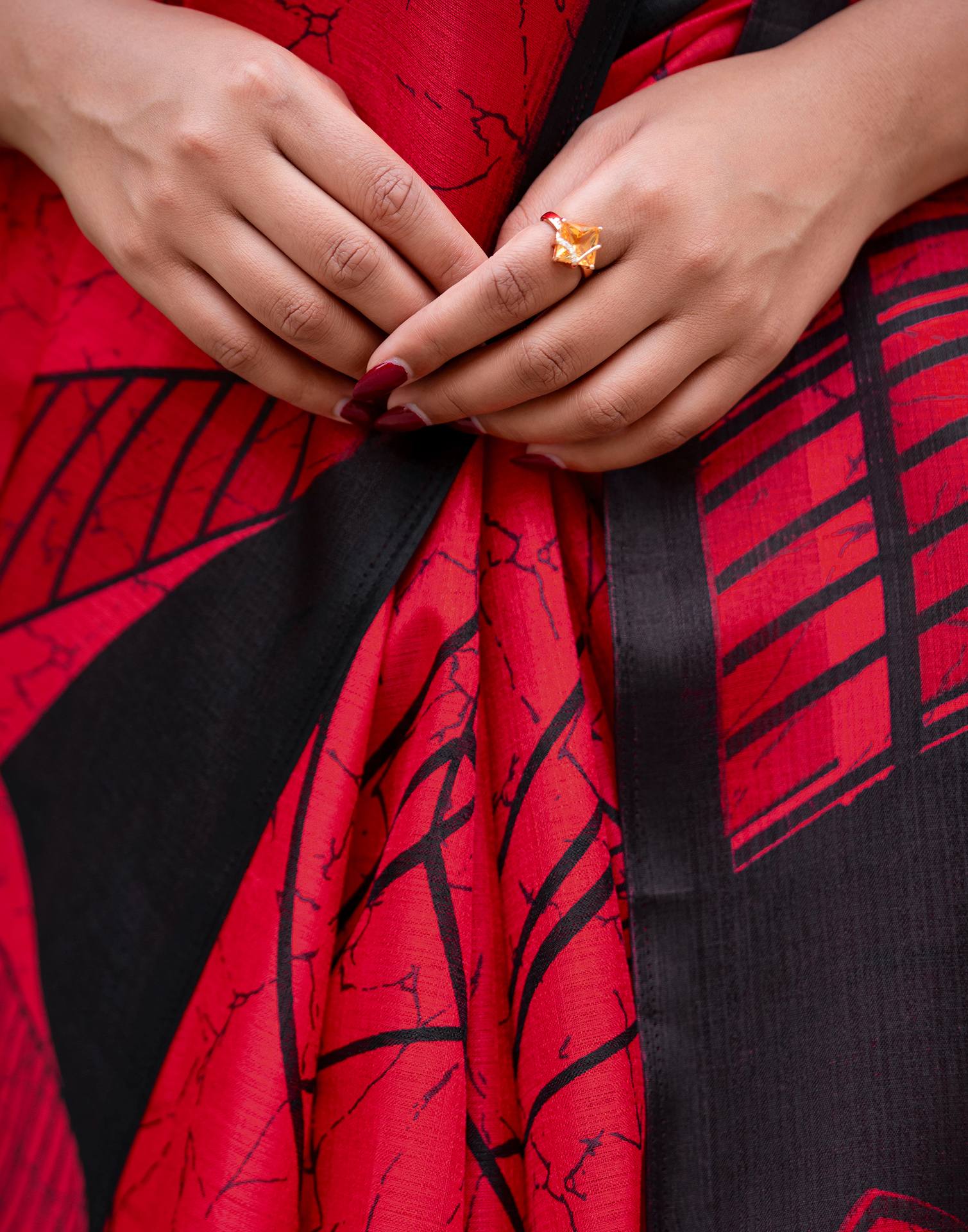 Red Khadi Printed Saree