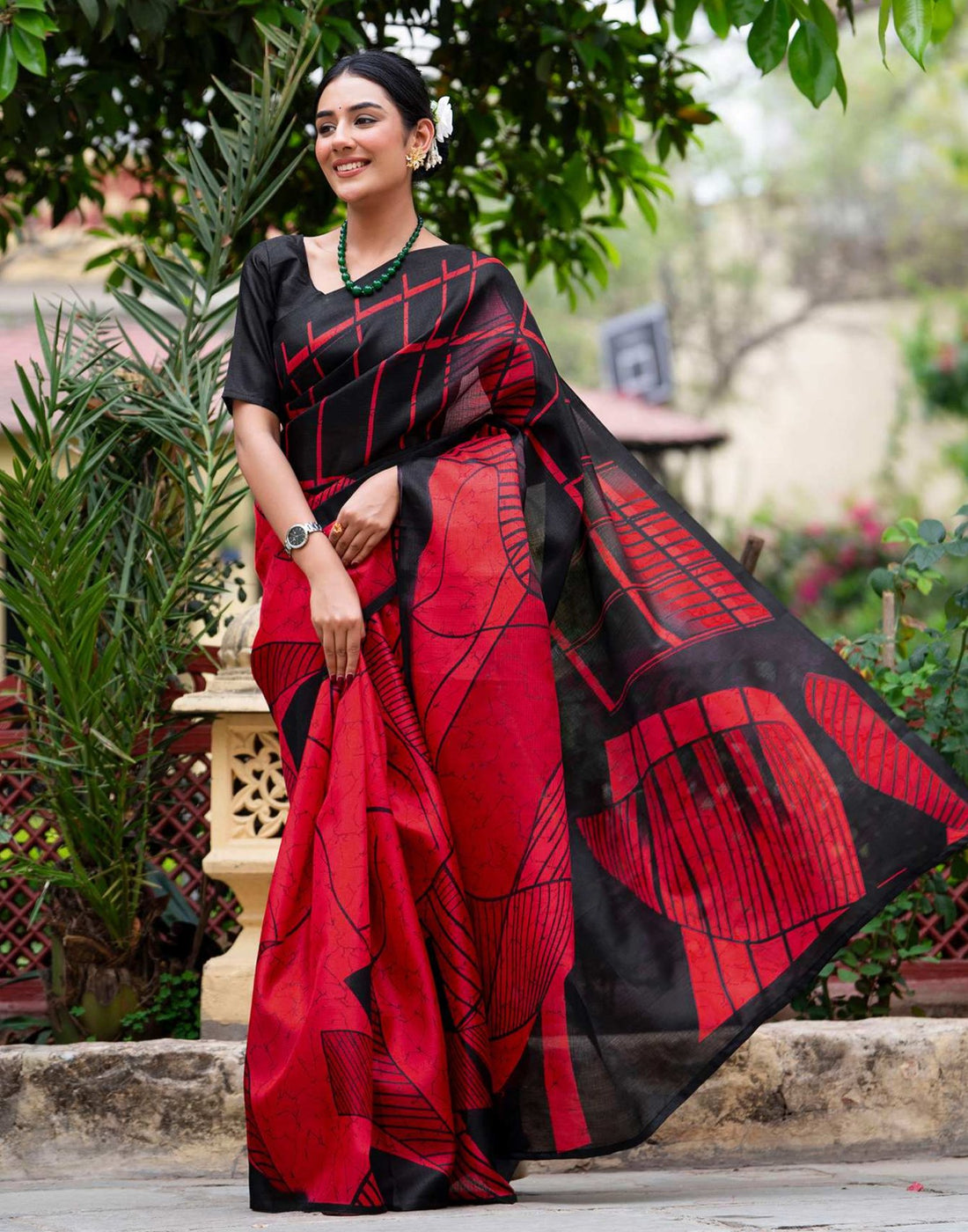 Red Khadi Printed Saree