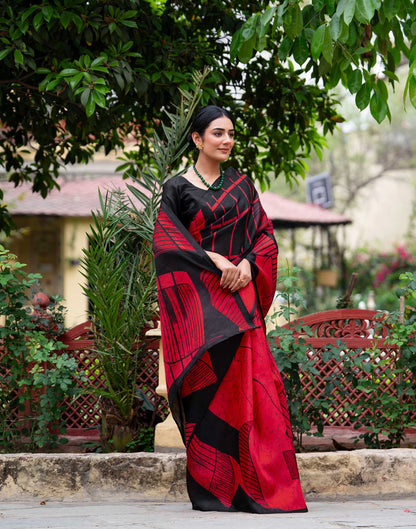 Red Khadi Printed Saree