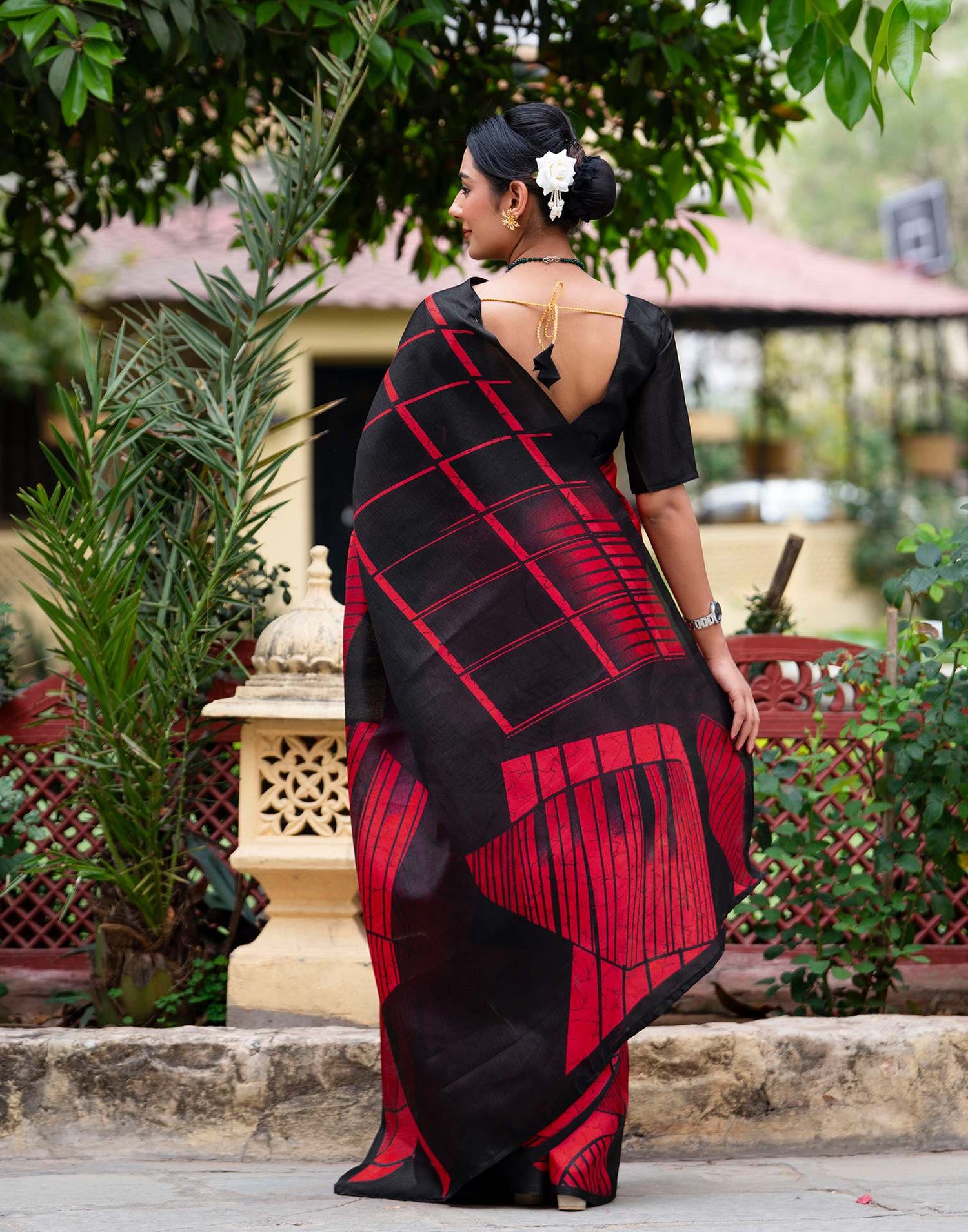 Red Khadi Printed Saree