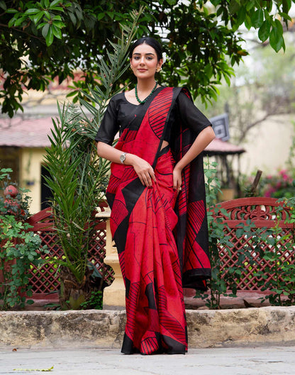 Red Khadi Printed Saree