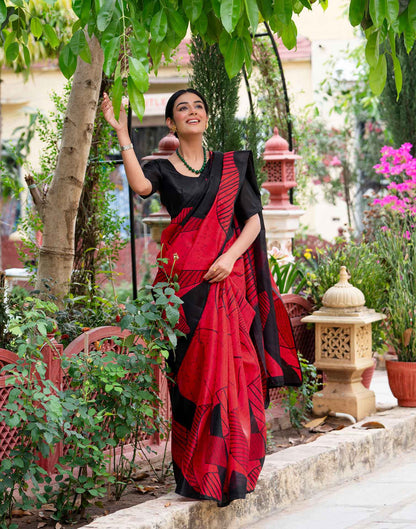 Red Khadi Printed Saree