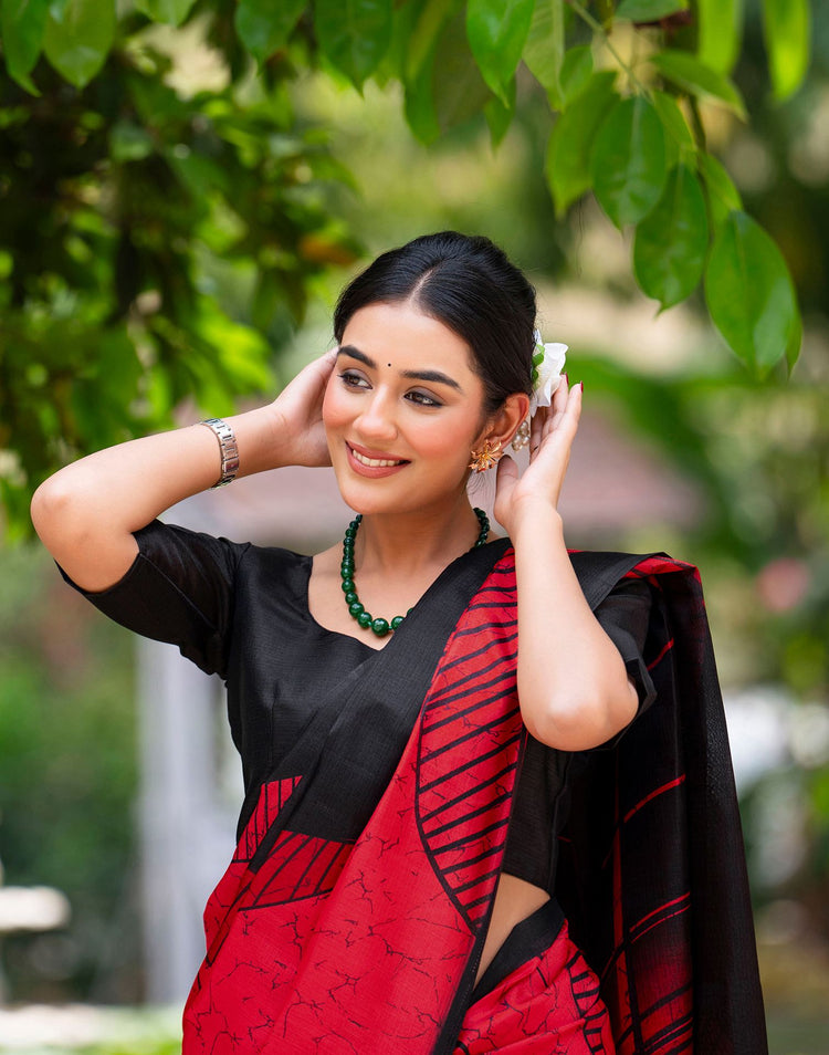 Red Khadi Printed Saree