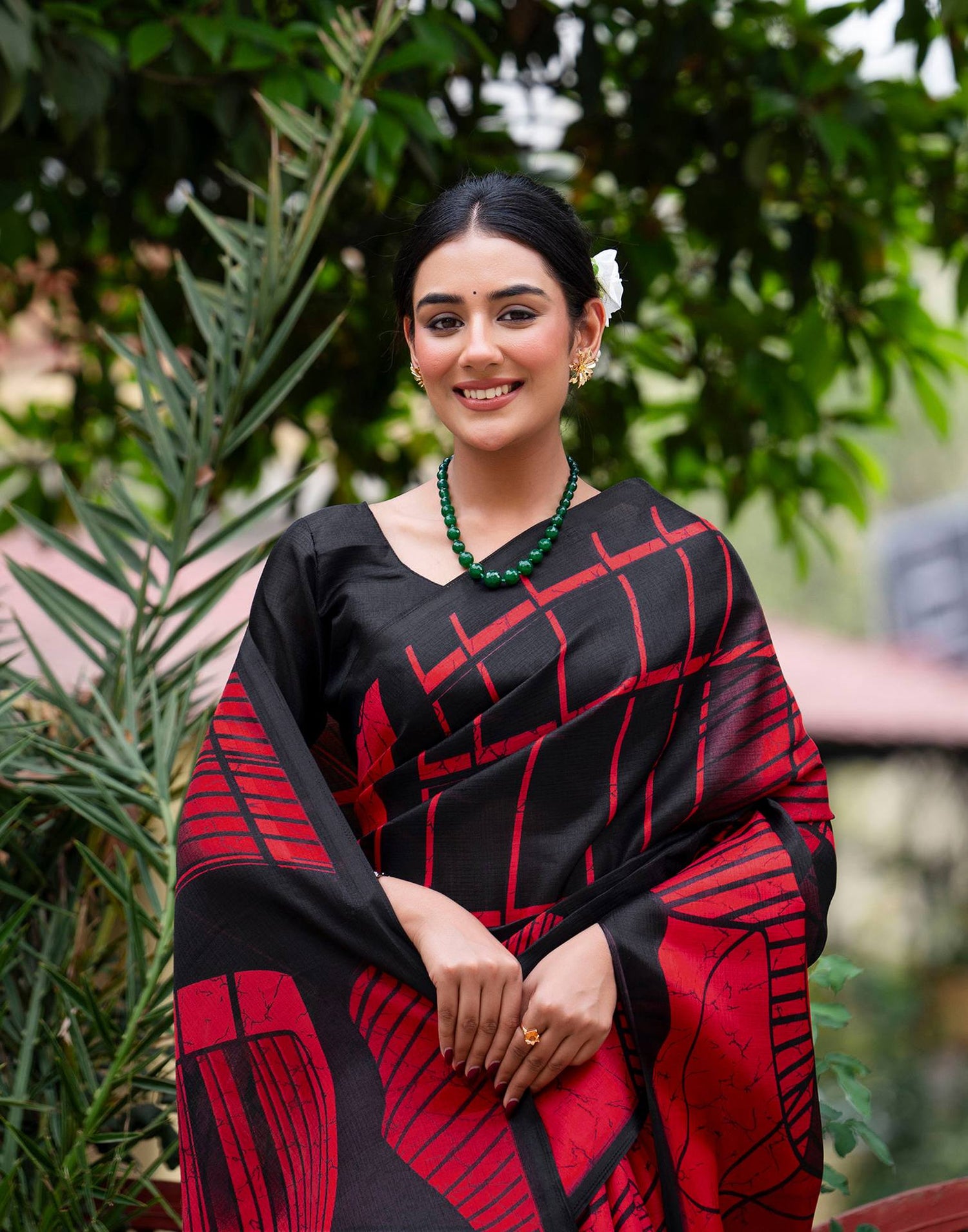Red Khadi Printed Saree