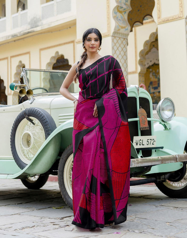 Pink Khadi Printed Saree