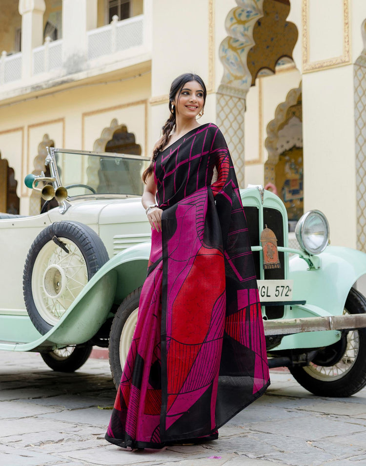 Pink Khadi Printed Saree