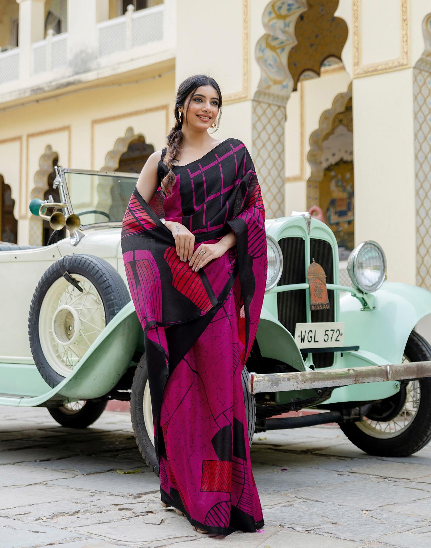 Pink Khadi Printed Saree