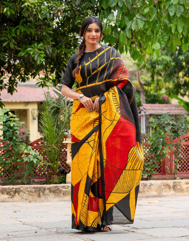 Yellow Khadi Printed Saree