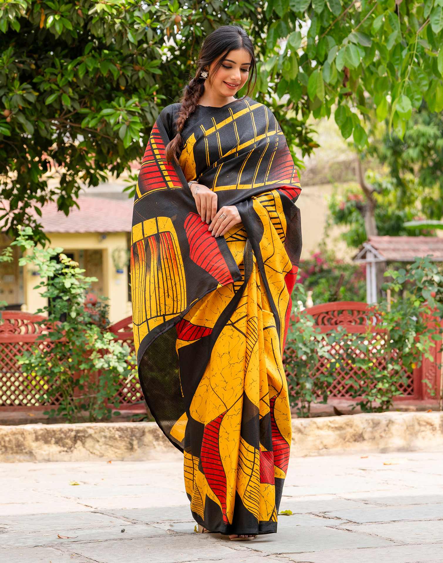Yellow Khadi Printed Saree