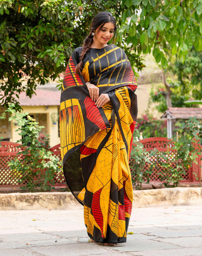 Yellow Khadi Printed Saree