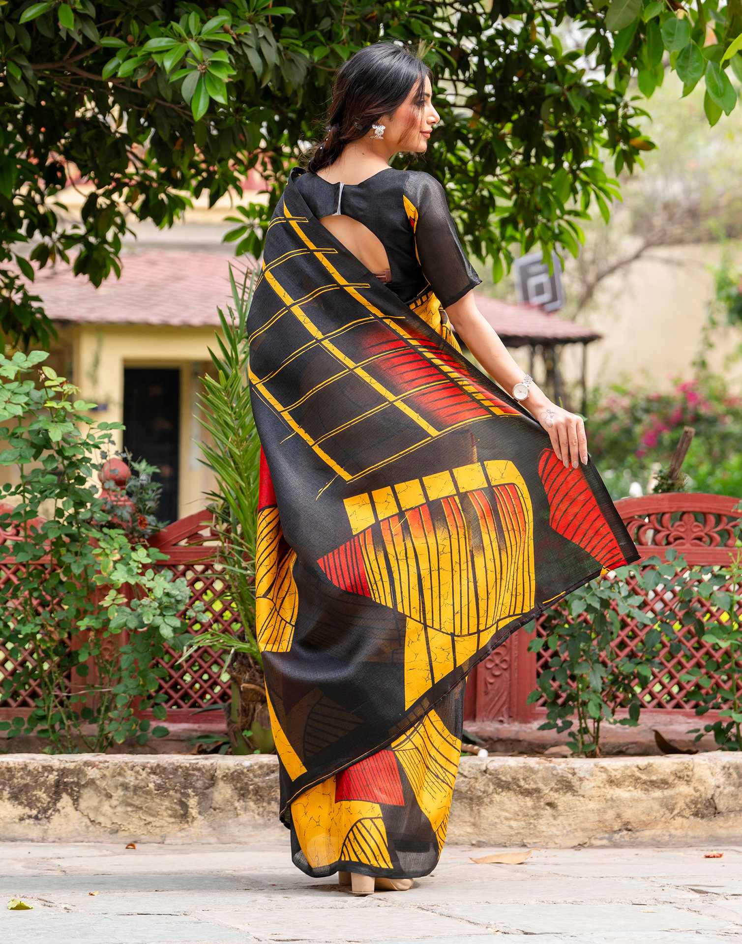 Yellow Khadi Printed Saree