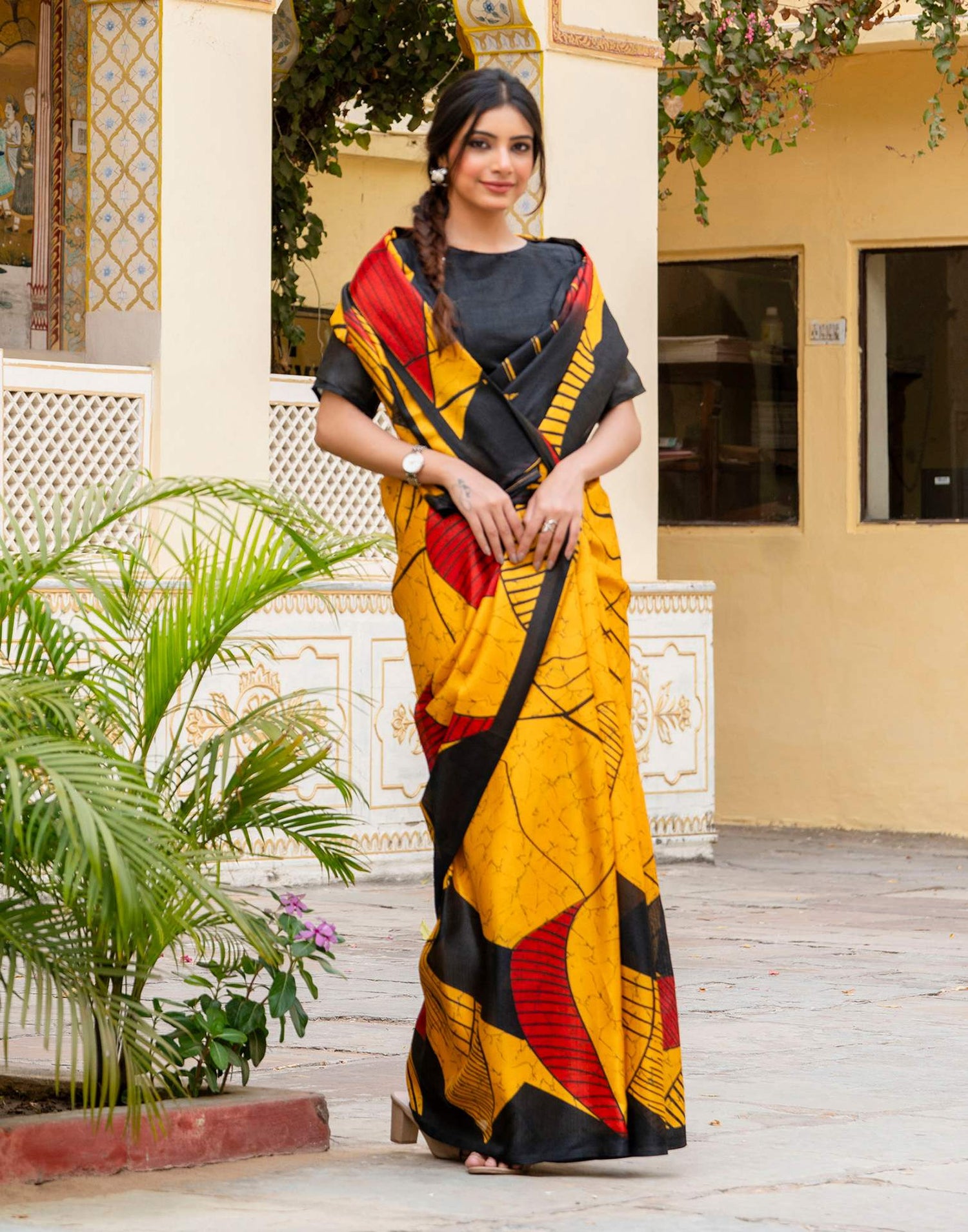 Yellow Khadi Printed Saree