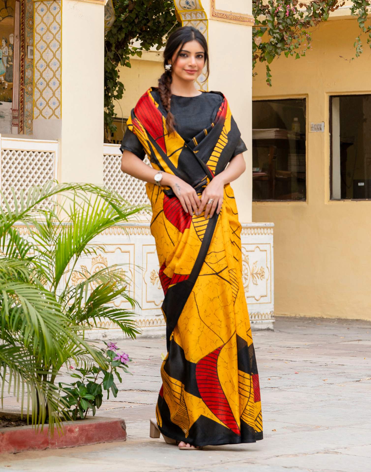 Yellow Khadi Printed Saree