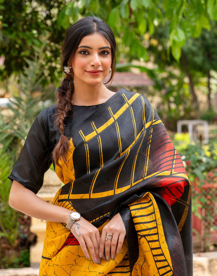 Yellow Khadi Printed Saree