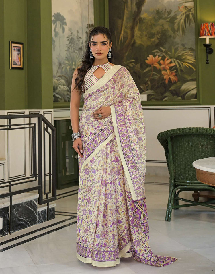 Beige Khadi Printed Saree