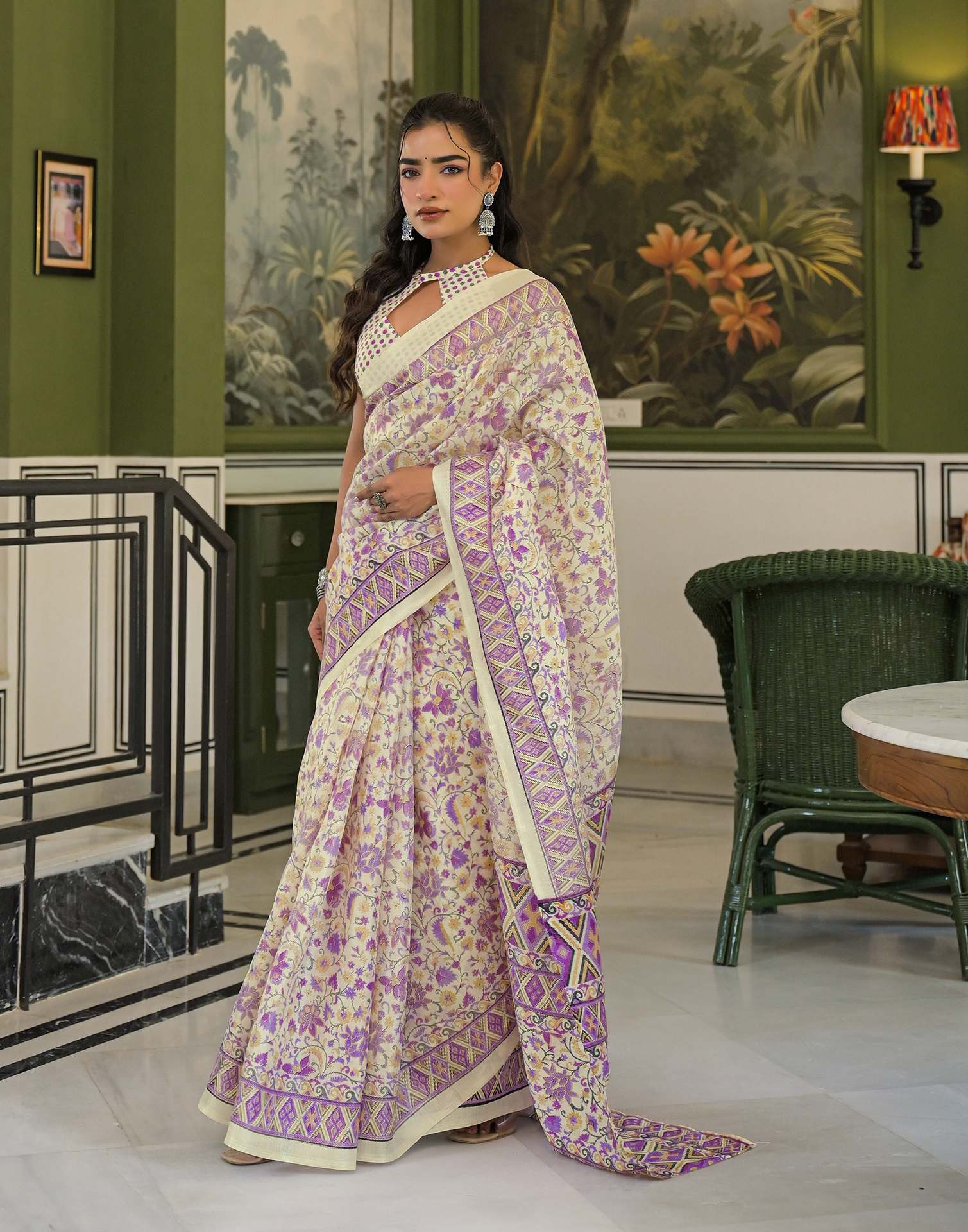 Beige Khadi Printed Saree