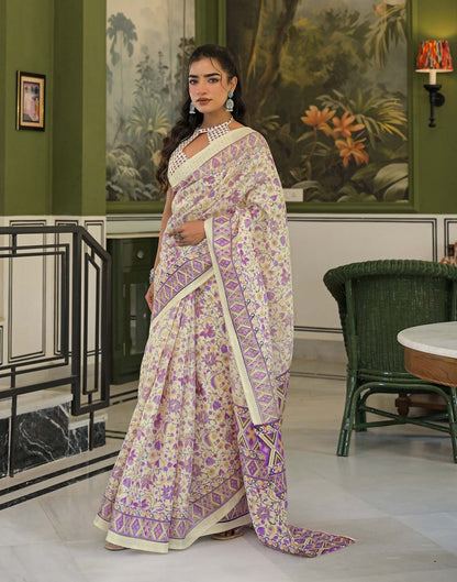Beige Khadi Printed Saree
