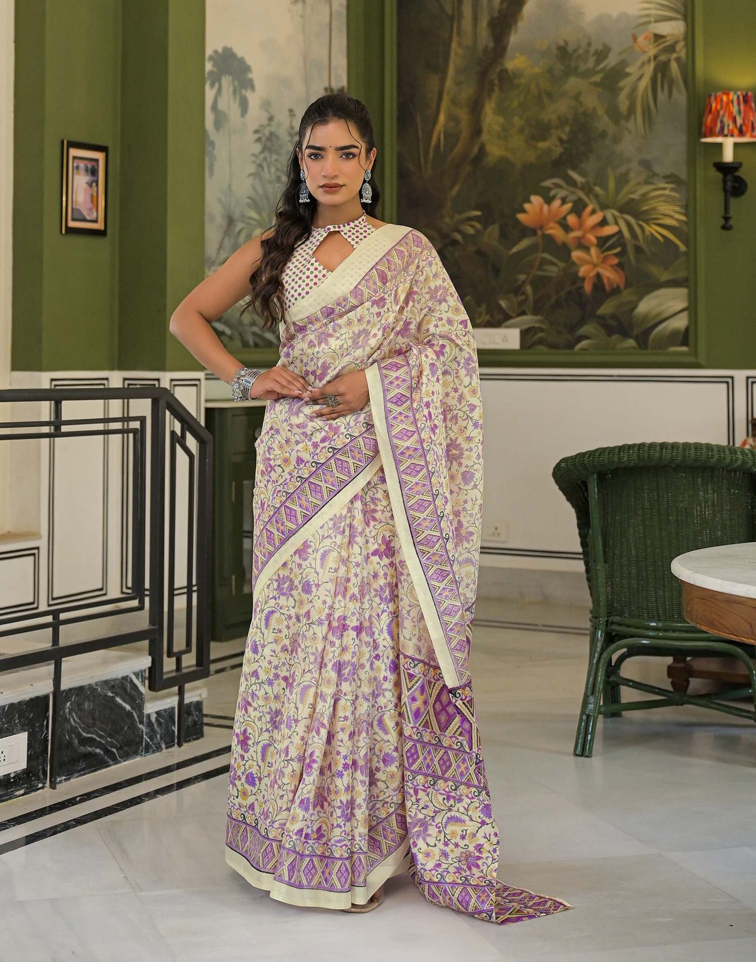 Beige Khadi Printed Saree