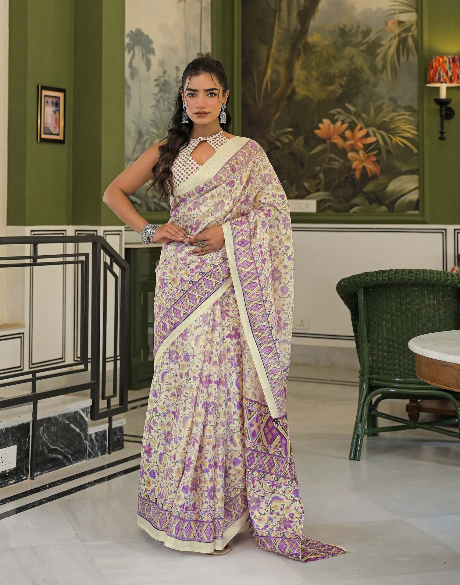Beige Khadi Printed Saree
