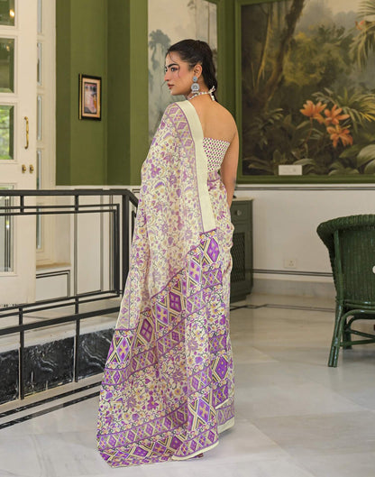 Beige Khadi Printed Saree