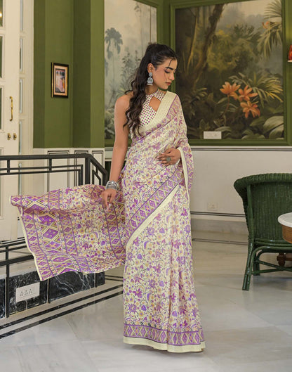 Beige Khadi Printed Saree