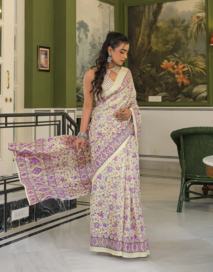 Beige Khadi Printed Saree