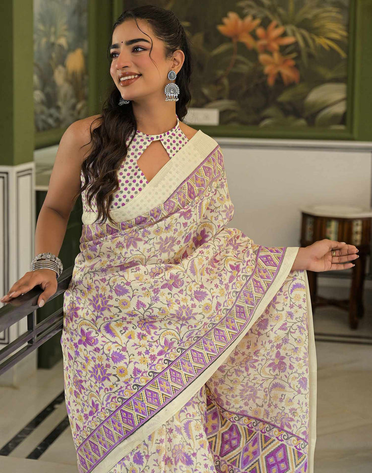 Beige Khadi Printed Saree