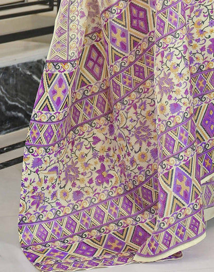 Beige Khadi Printed Saree