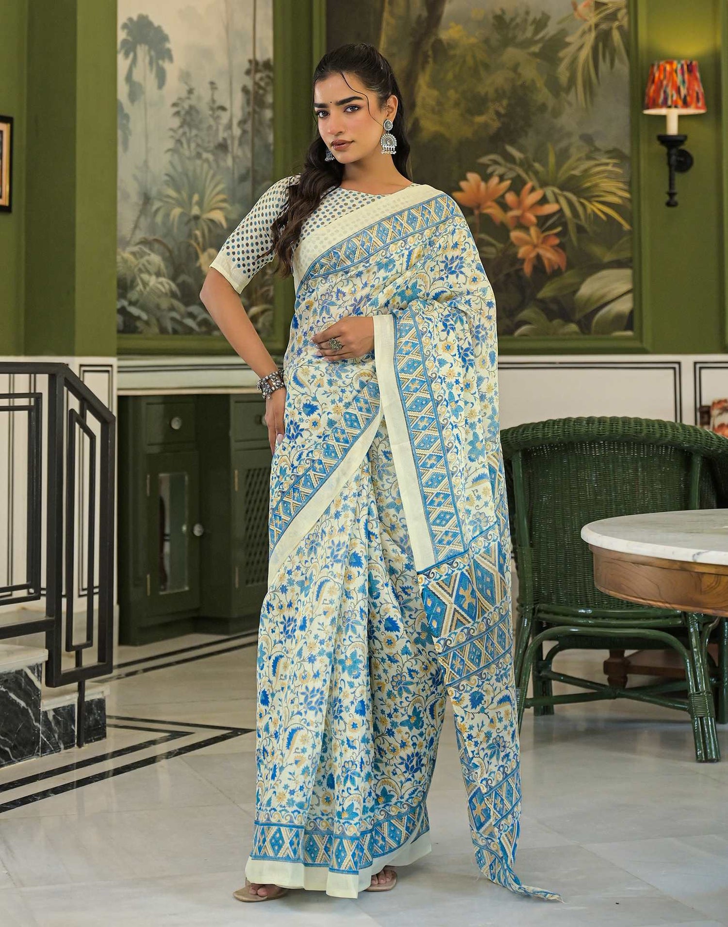 Beige Khadi Printed Saree