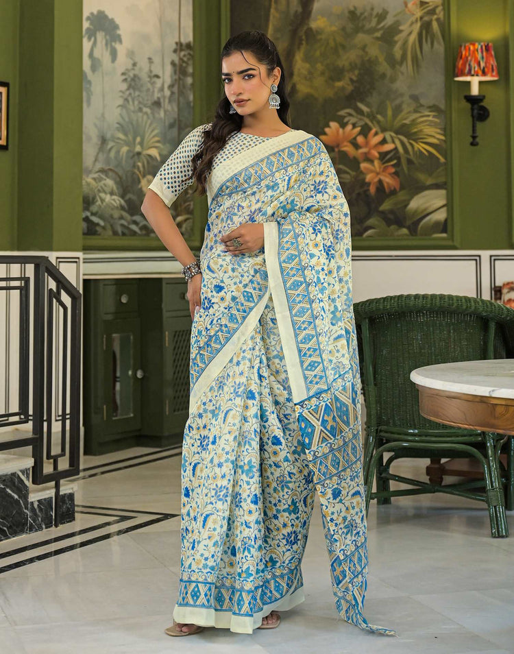 Beige Khadi Printed Saree