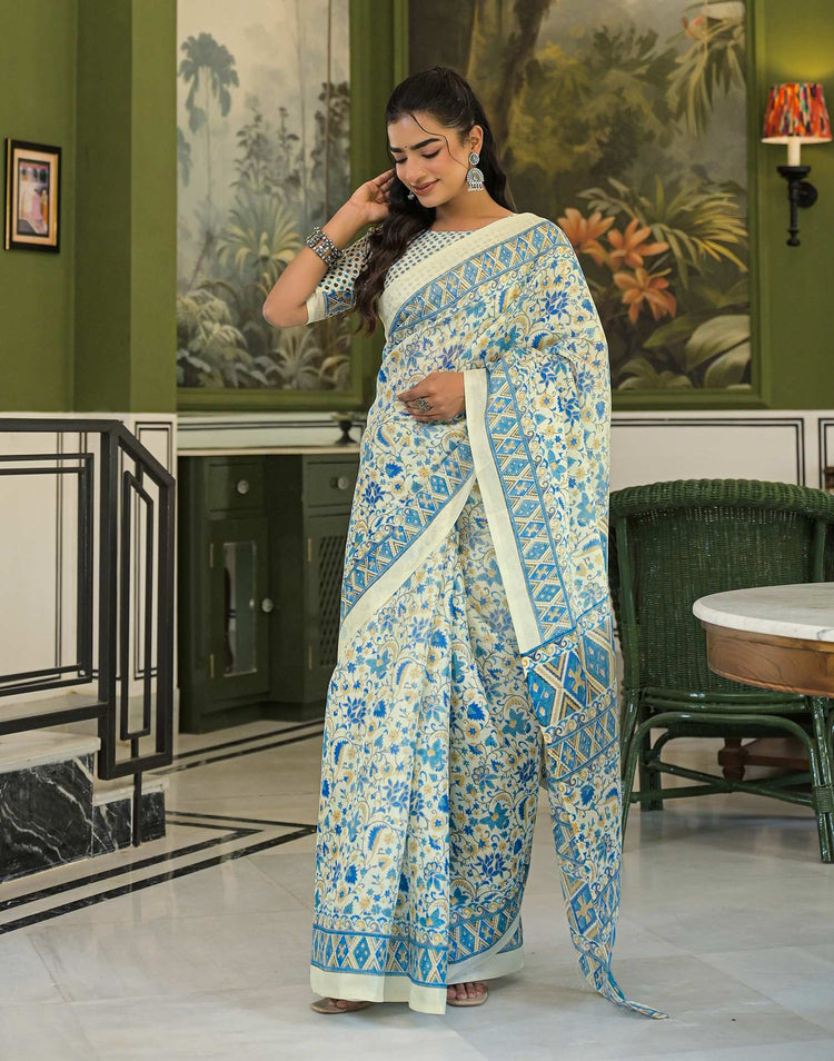 Beige Khadi Printed Saree