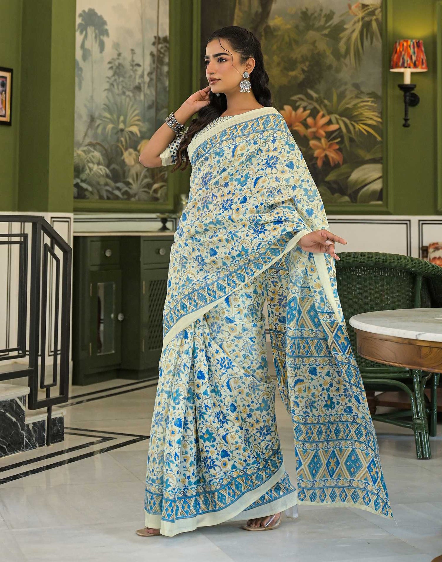 Beige Khadi Printed Saree