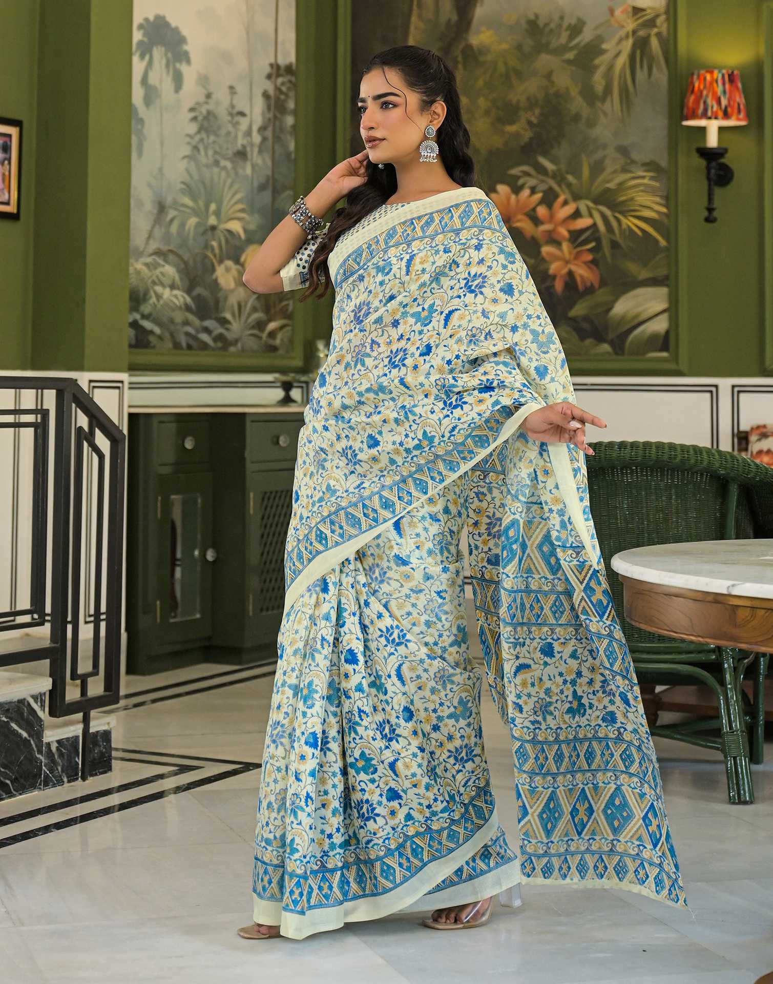 Beige Khadi Printed Saree