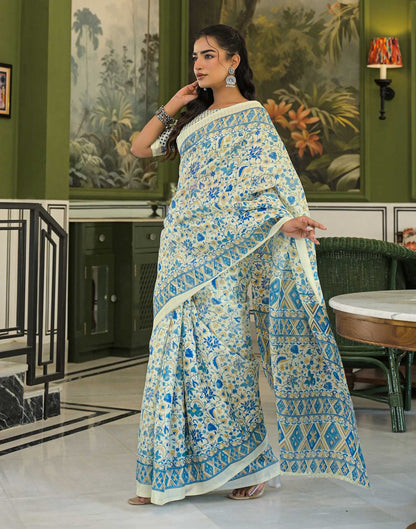 Beige Khadi Printed Saree