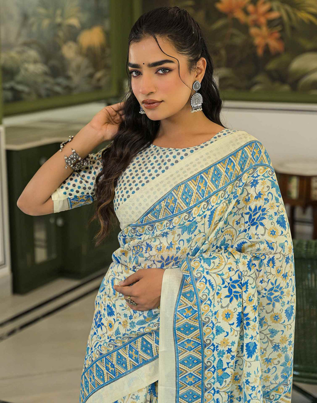 Beige Khadi Printed Saree