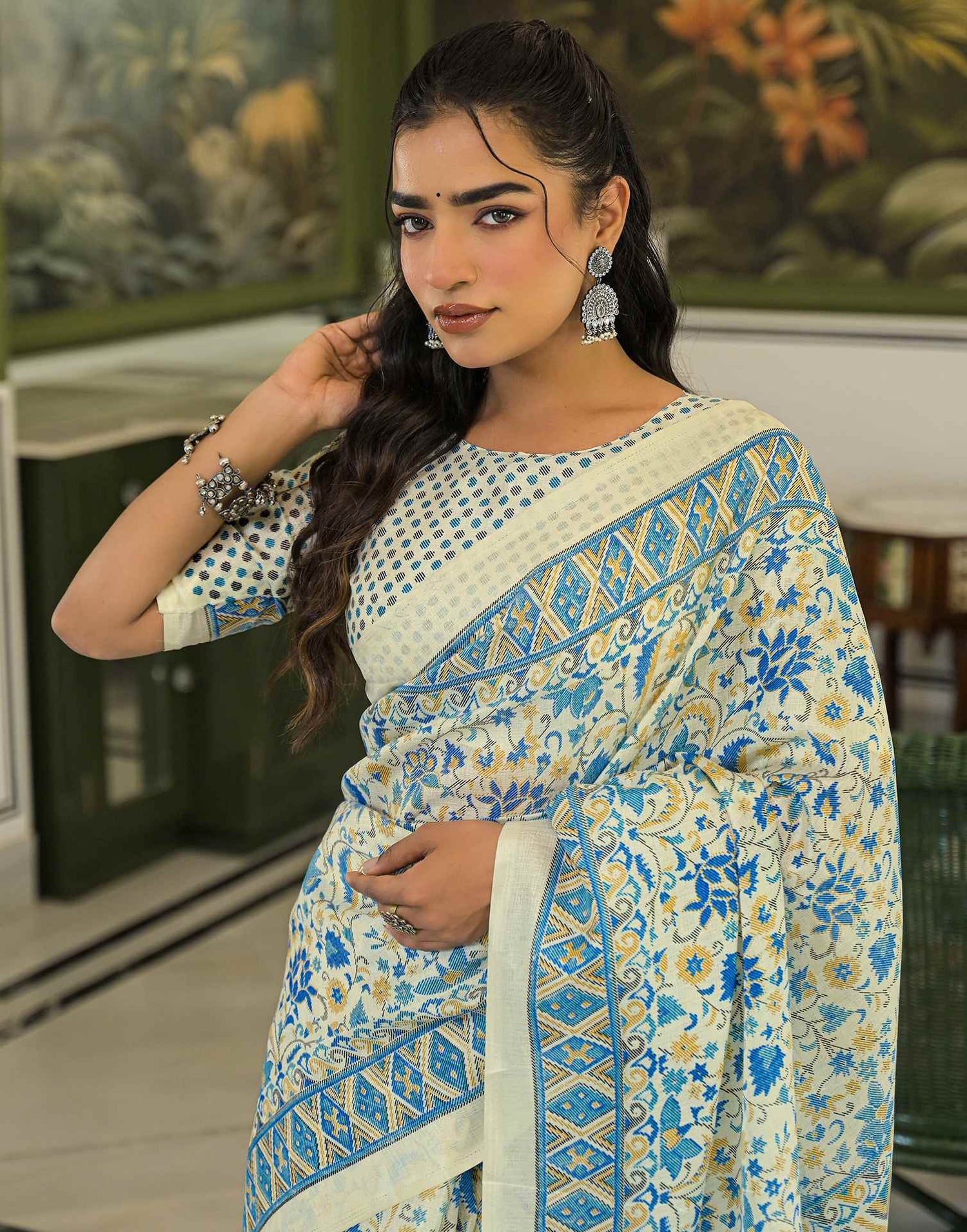 Beige Khadi Printed Saree