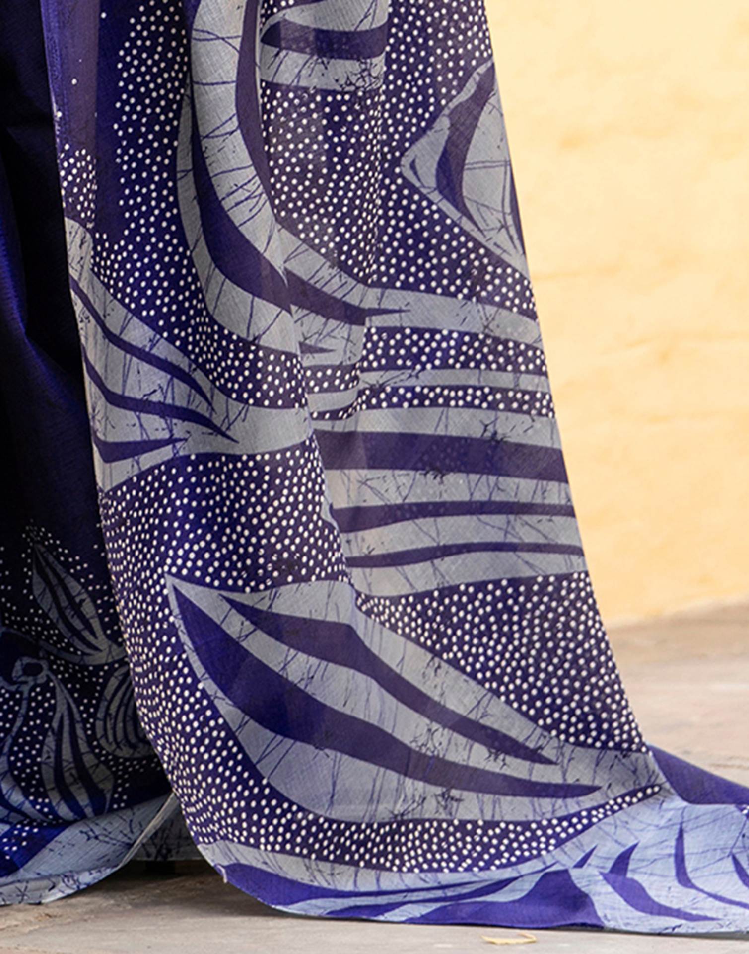 Navy Blue Khadi Printed Saree
