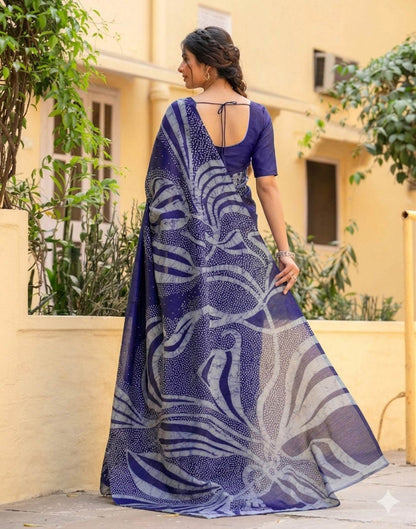 Navy Blue Khadi Printed Saree