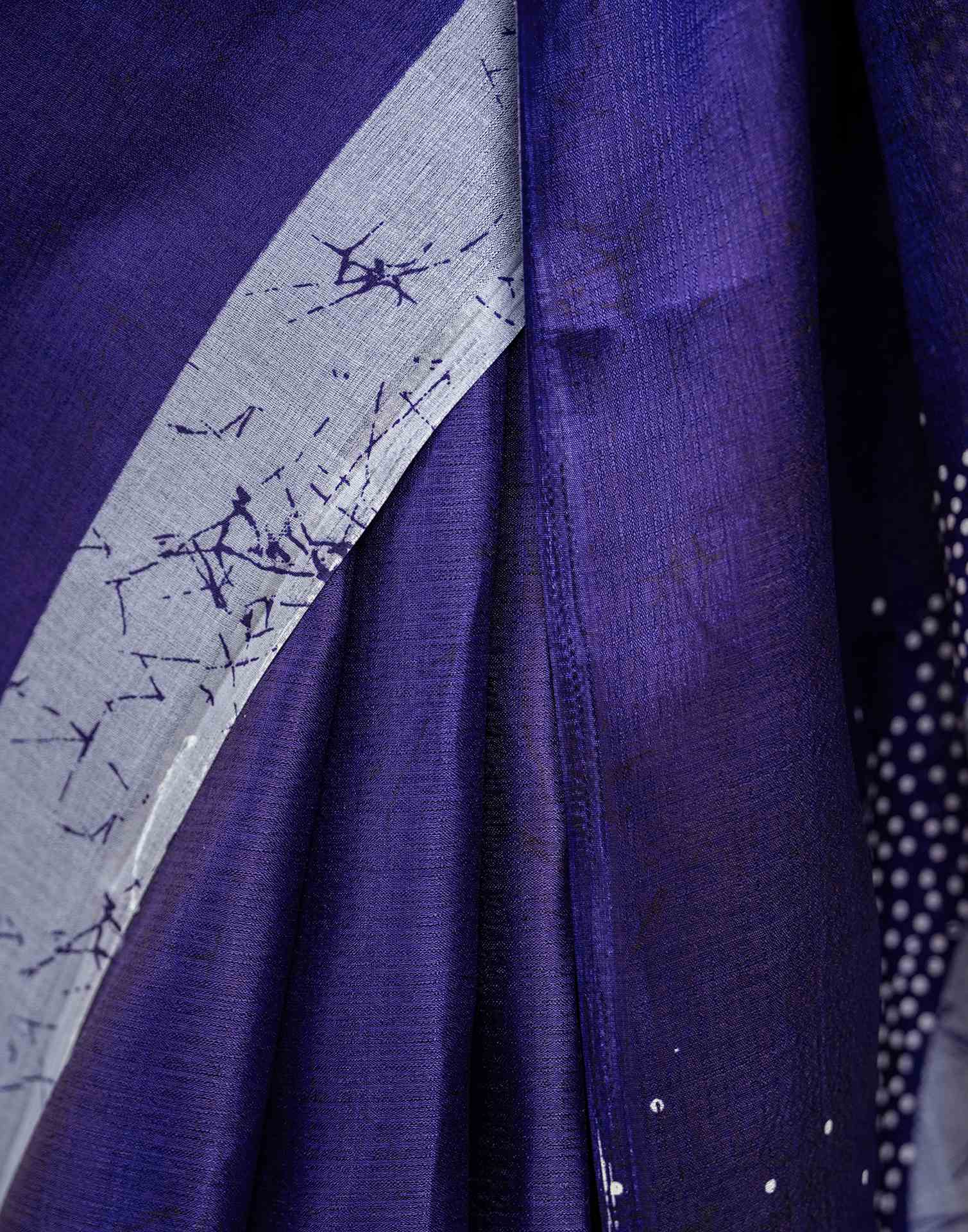 Navy Blue Khadi Printed Saree