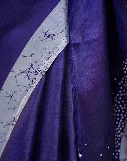 Navy Blue Khadi Printed Saree