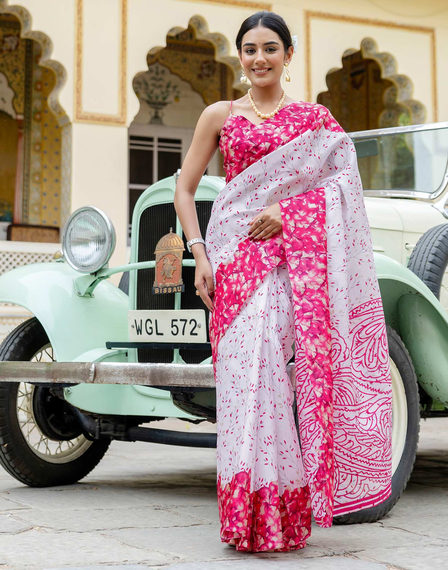 White Khadi Printed Saree