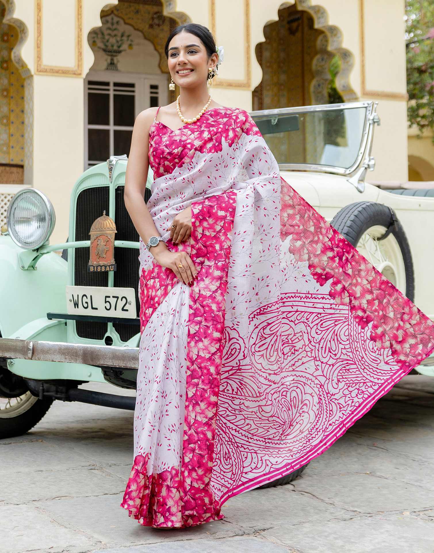 White Khadi Printed Saree