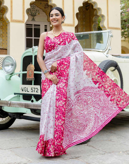 White Khadi Printed Saree